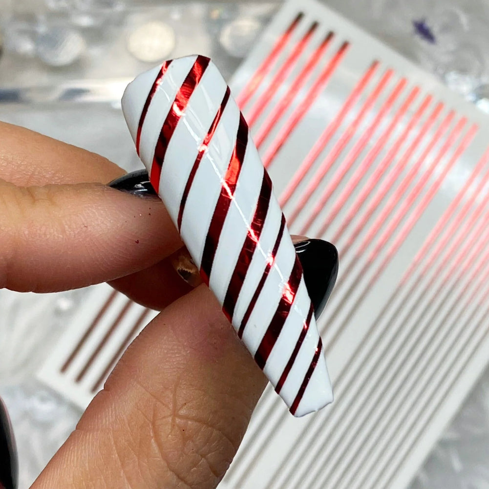 Nail Art Metallic Stripe Stickers - Various Colours - Pack of 10 Sheets