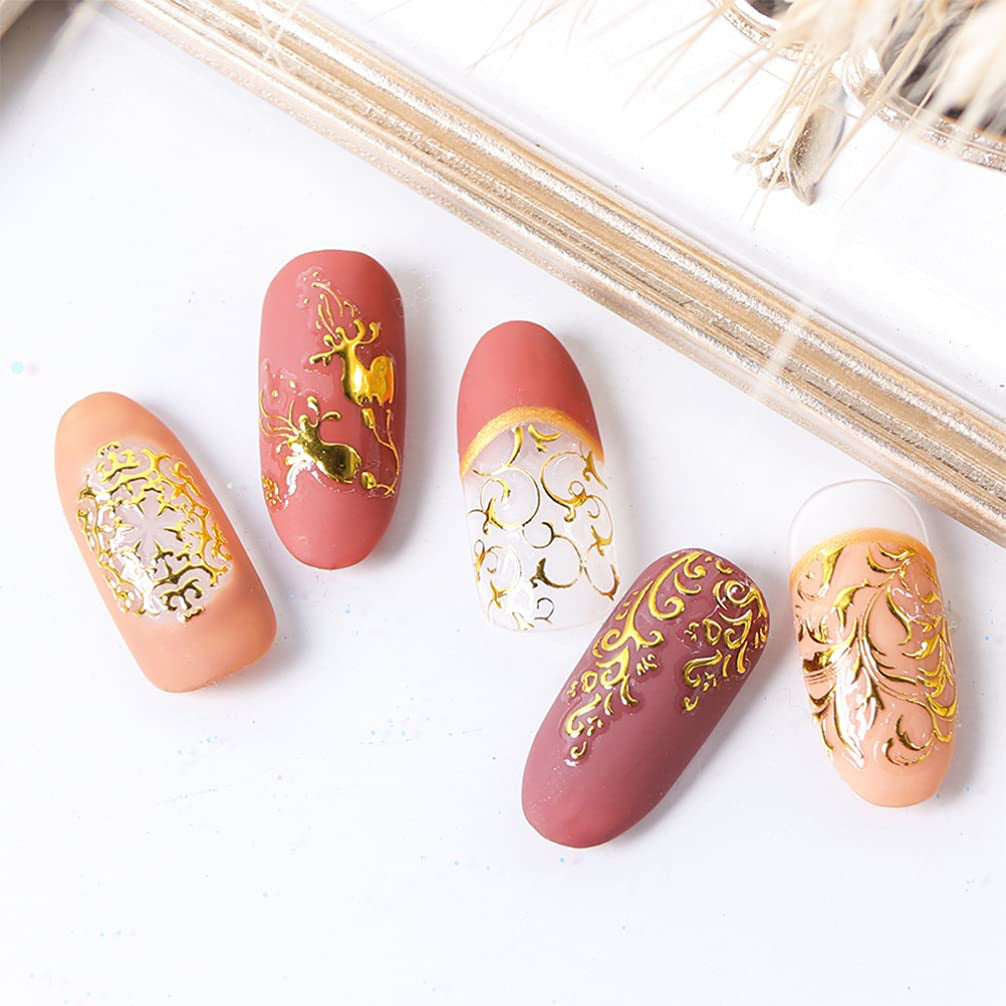 Gold 3D Nail Art Decals - Floral & Swirls Nail Sticker Sheet