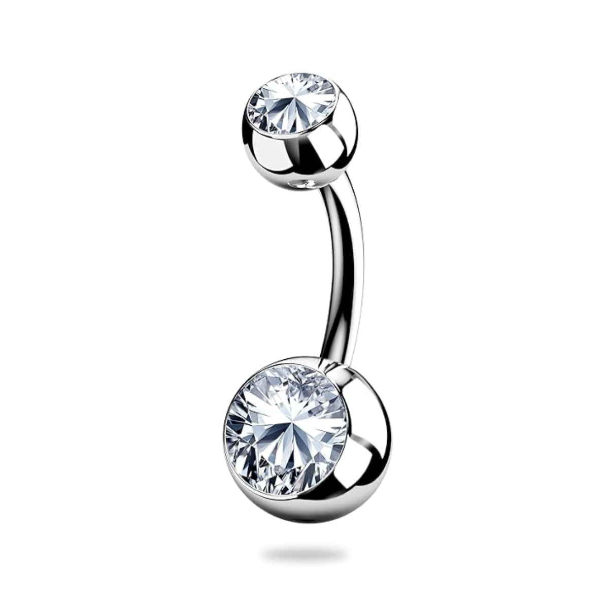 Dual Clear Crystal Navel Bar - Implant Grade Titanium - beauty spot warehouse