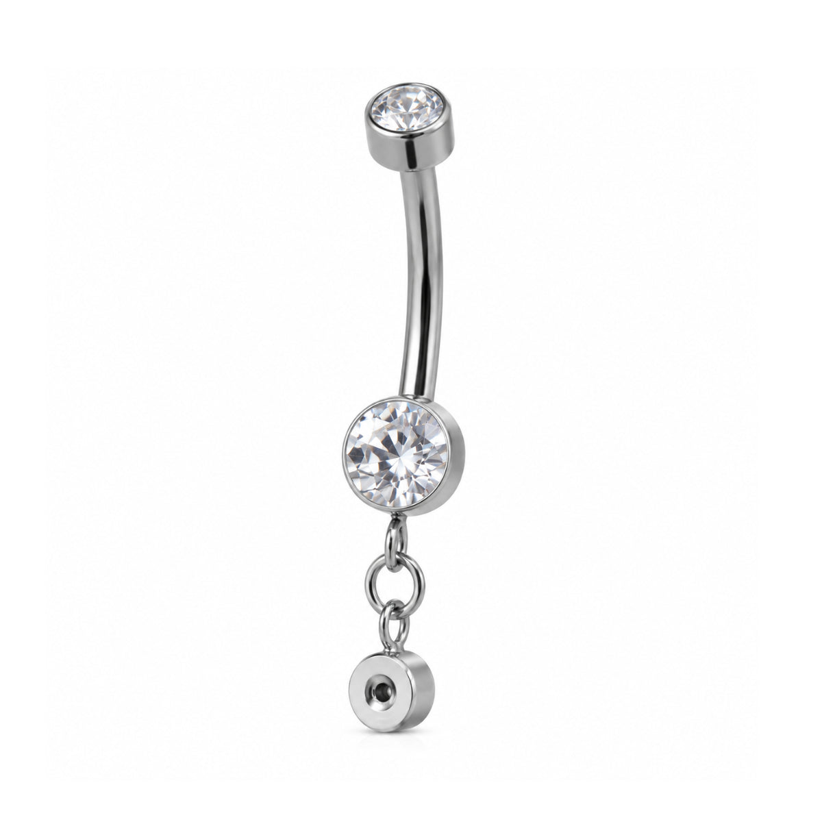Clear Gem Navel Bar With Interchangeable Gem Dangle Charm 12mm - Implant Grade Titanium