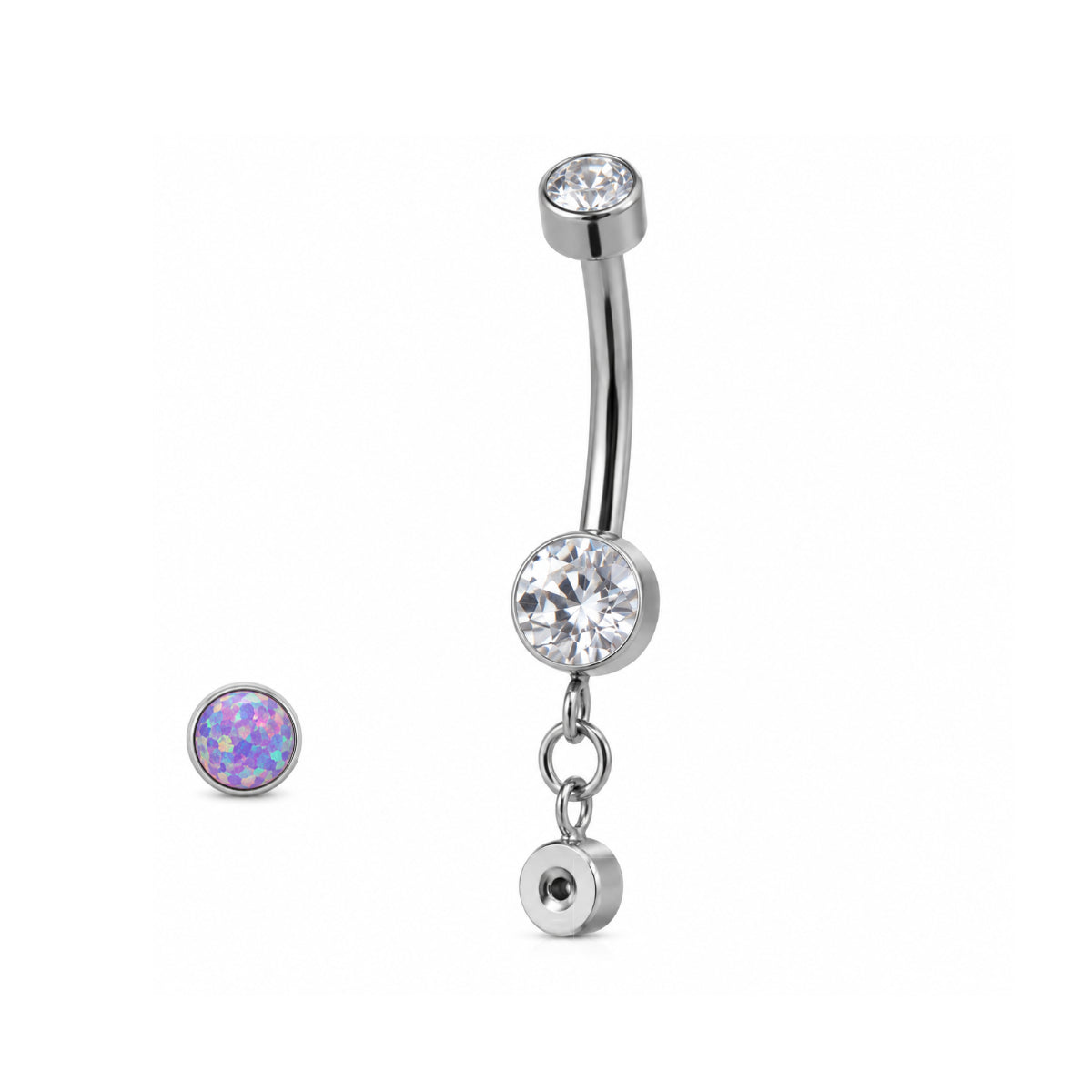 Clear Gem Navel Bar With Interchangeable Gem Dangle Charm 12mm - Implant Grade Titanium