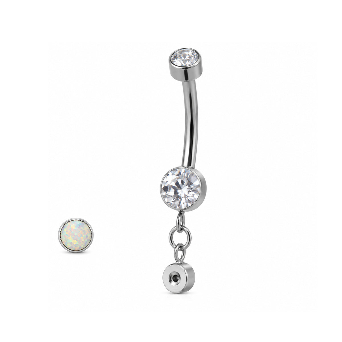 Clear Gem Navel Bar With Interchangeable Gem Dangle Charm 12mm - Implant Grade Titanium