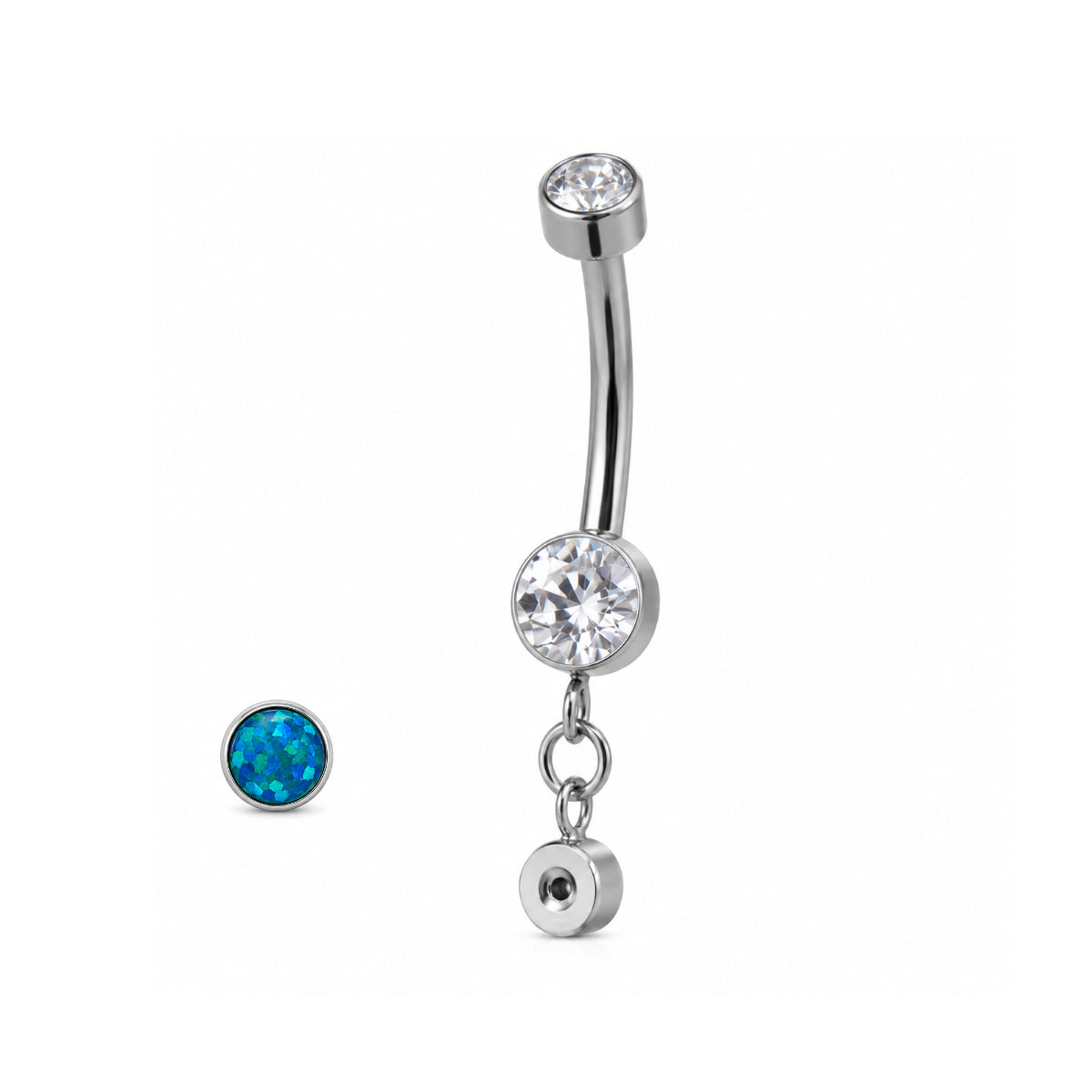 Clear Gem Navel Bar With Interchangeable Gem Dangle Charm 12mm - Implant Grade Titanium