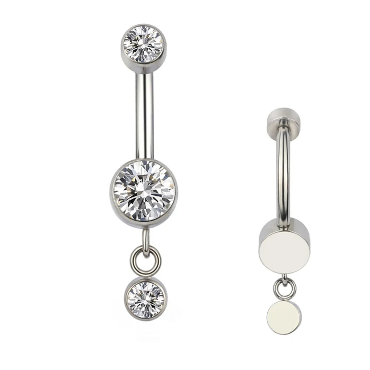 Clear Gem Navel Bar With Interchangeable Gem Dangle Charm 12mm - Implant Grade Titanium