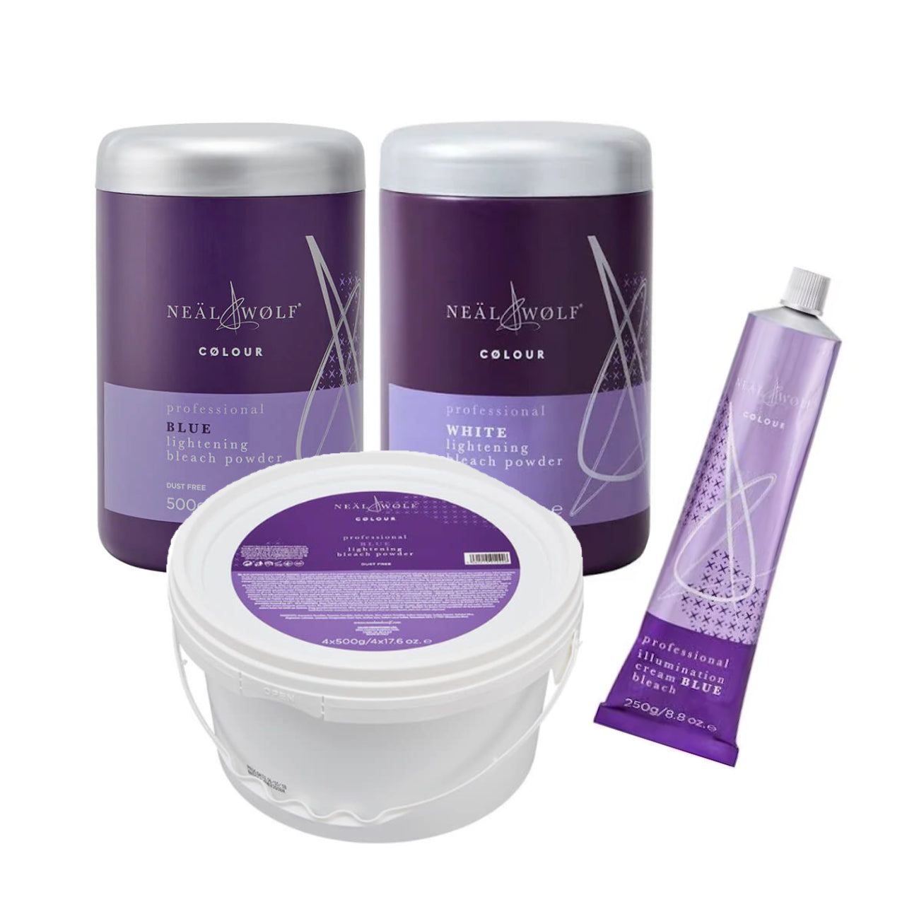 Neal & Wolf Bleach Range White and Blue Cream and Powders