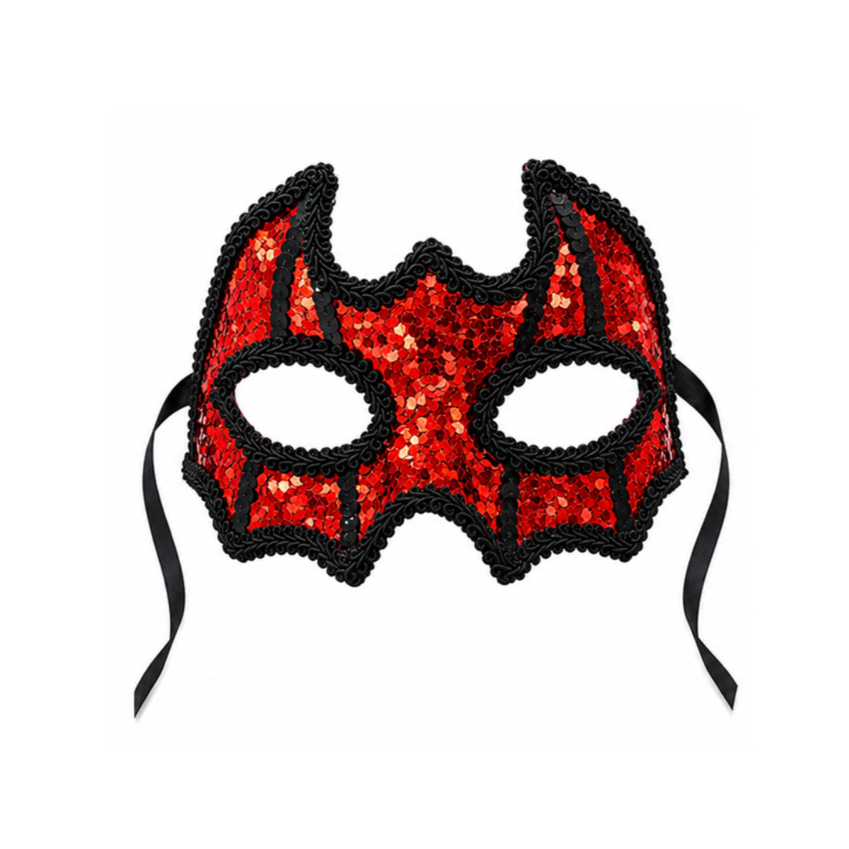 Red or Green Sequin Bat Devil Mask with Black Detailing