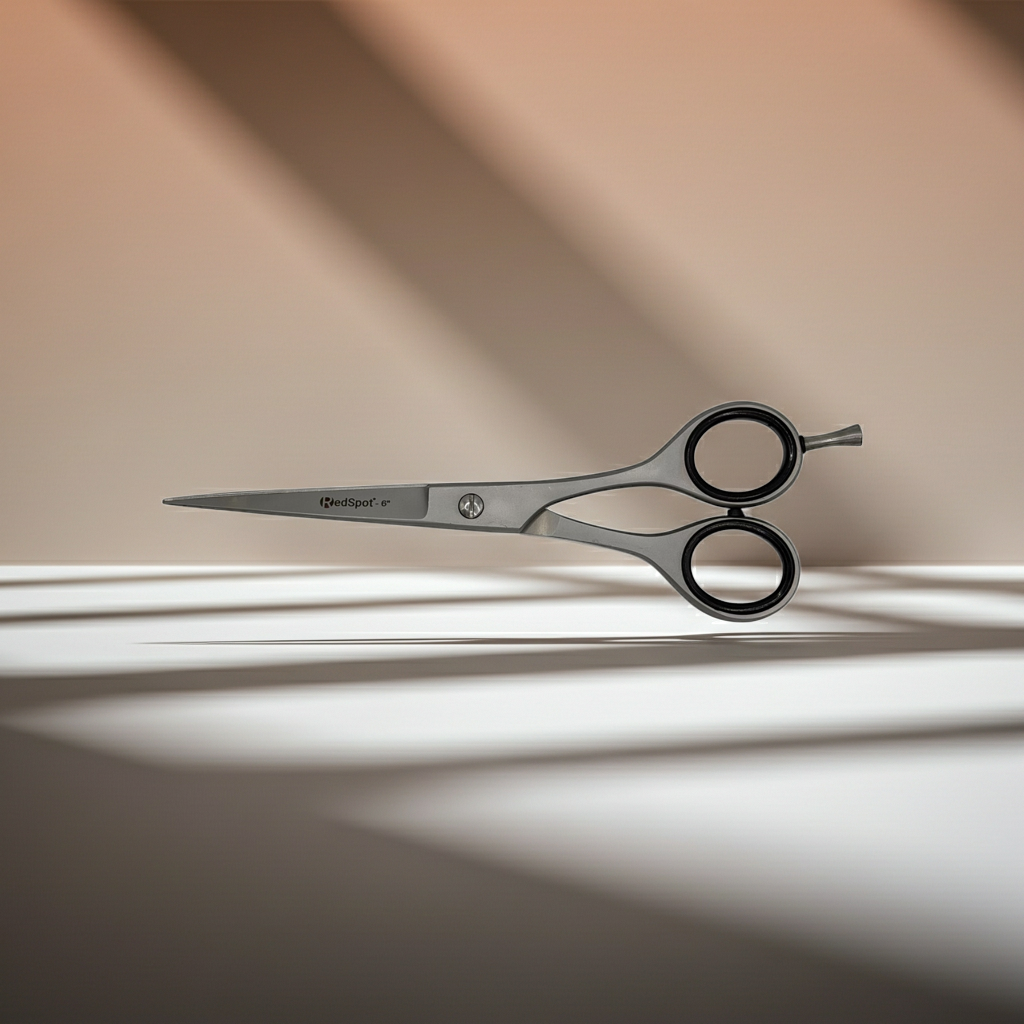 Pair of scissors on a textured surface with a soft background