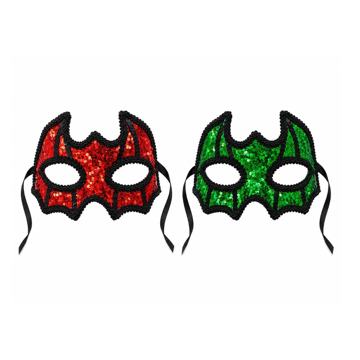 Red or Green Sequin Bat Devil Mask with Black Detailing