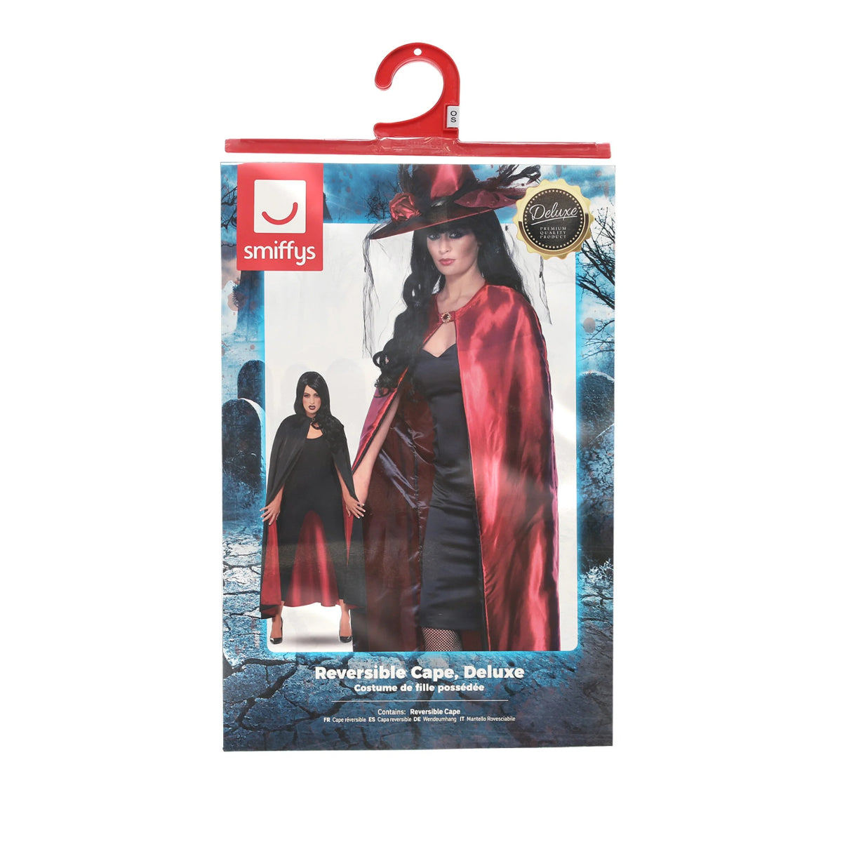 Smiffys Reversible Cape Deluxe Red & Black