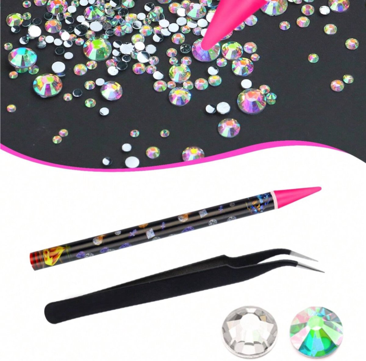Rhinestone Kit -  Jewels, Tweezers, Nail Art Pencil & Sharpener