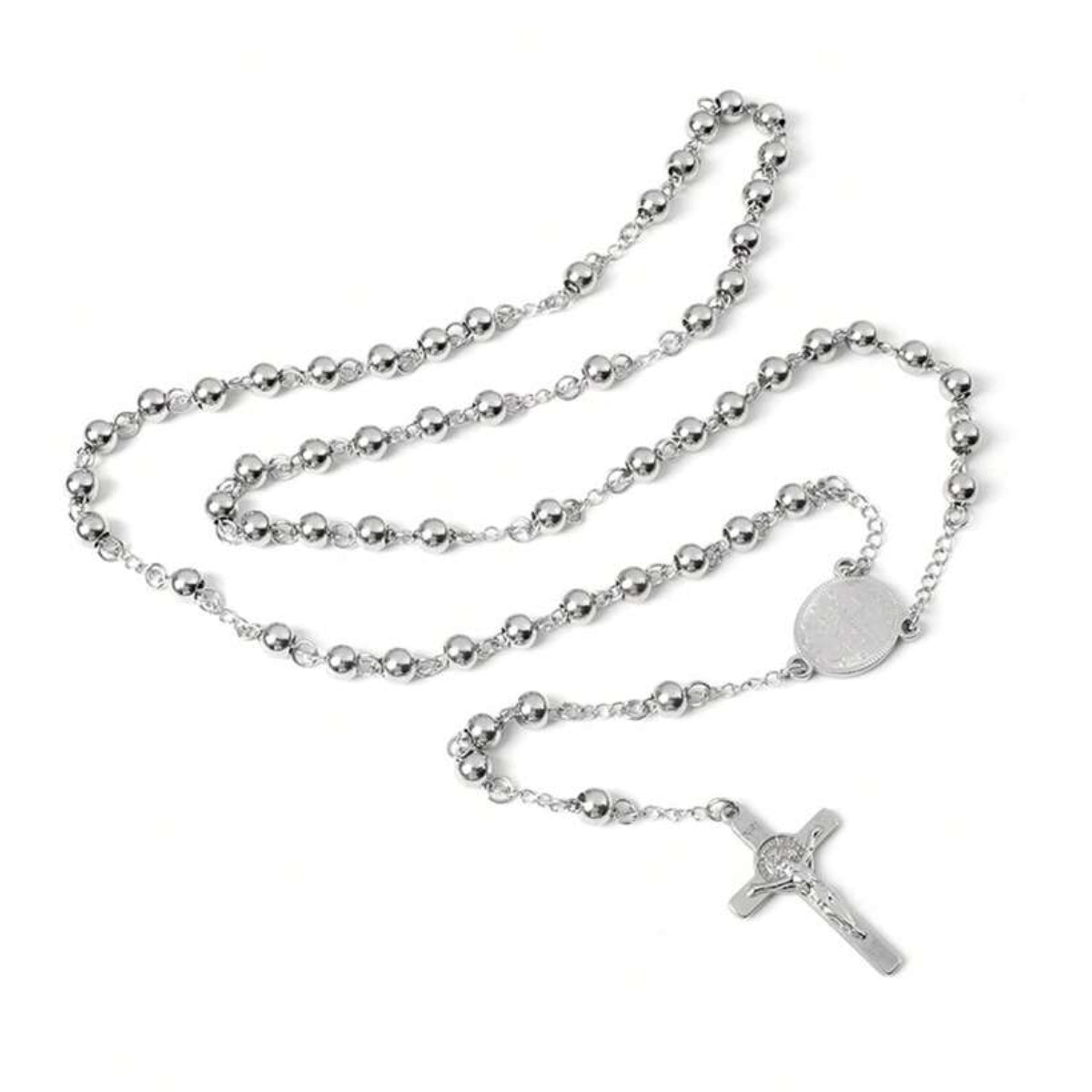 Silver Plastic and Metal Rosary Beads