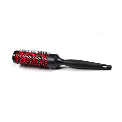 Hairbrush with red bristle pattern on a white background