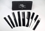 Set of black combs and a black STR pouch on a white background