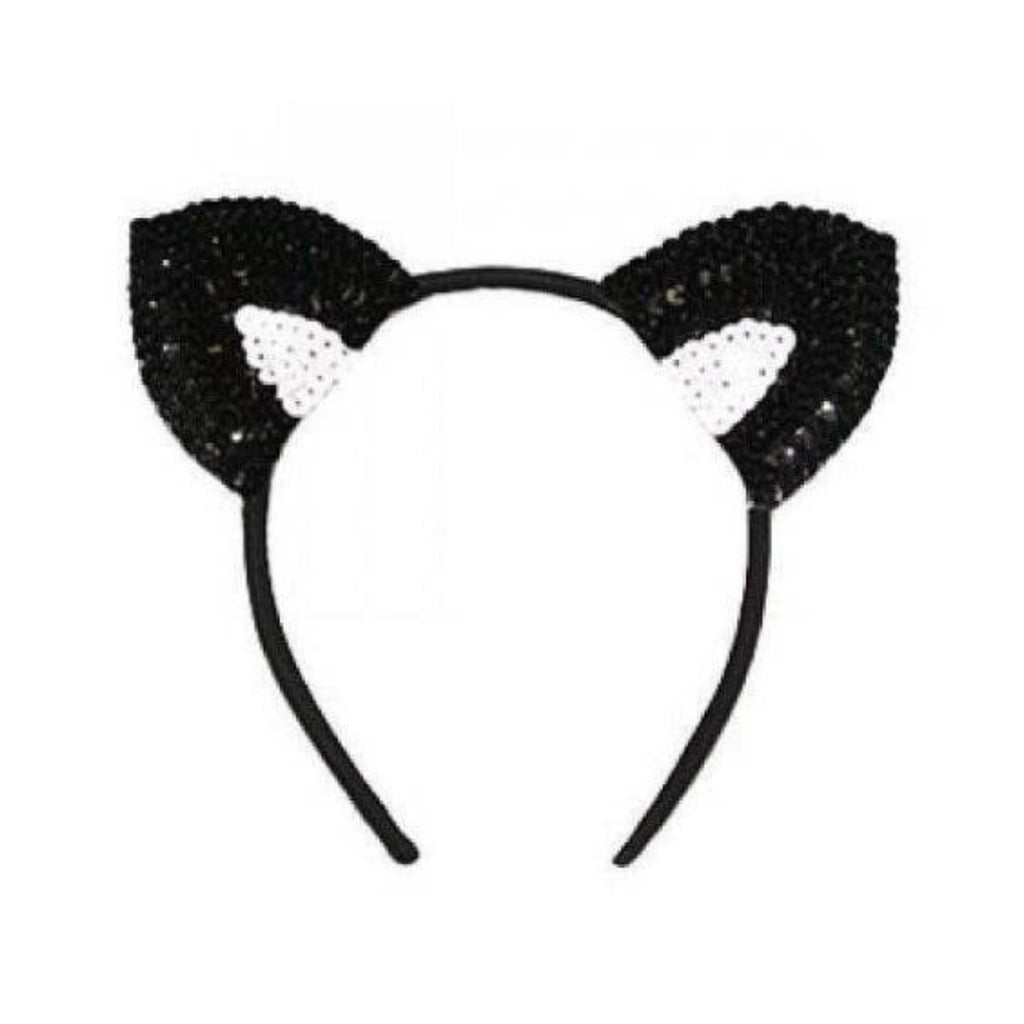 Sequin Black and White Cat Ears on a Headband