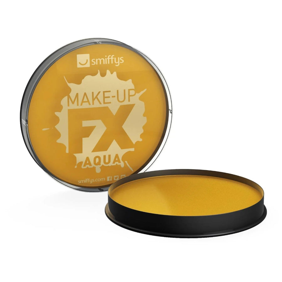 Make-up FX Aqua container with yellow makeup on a white background
