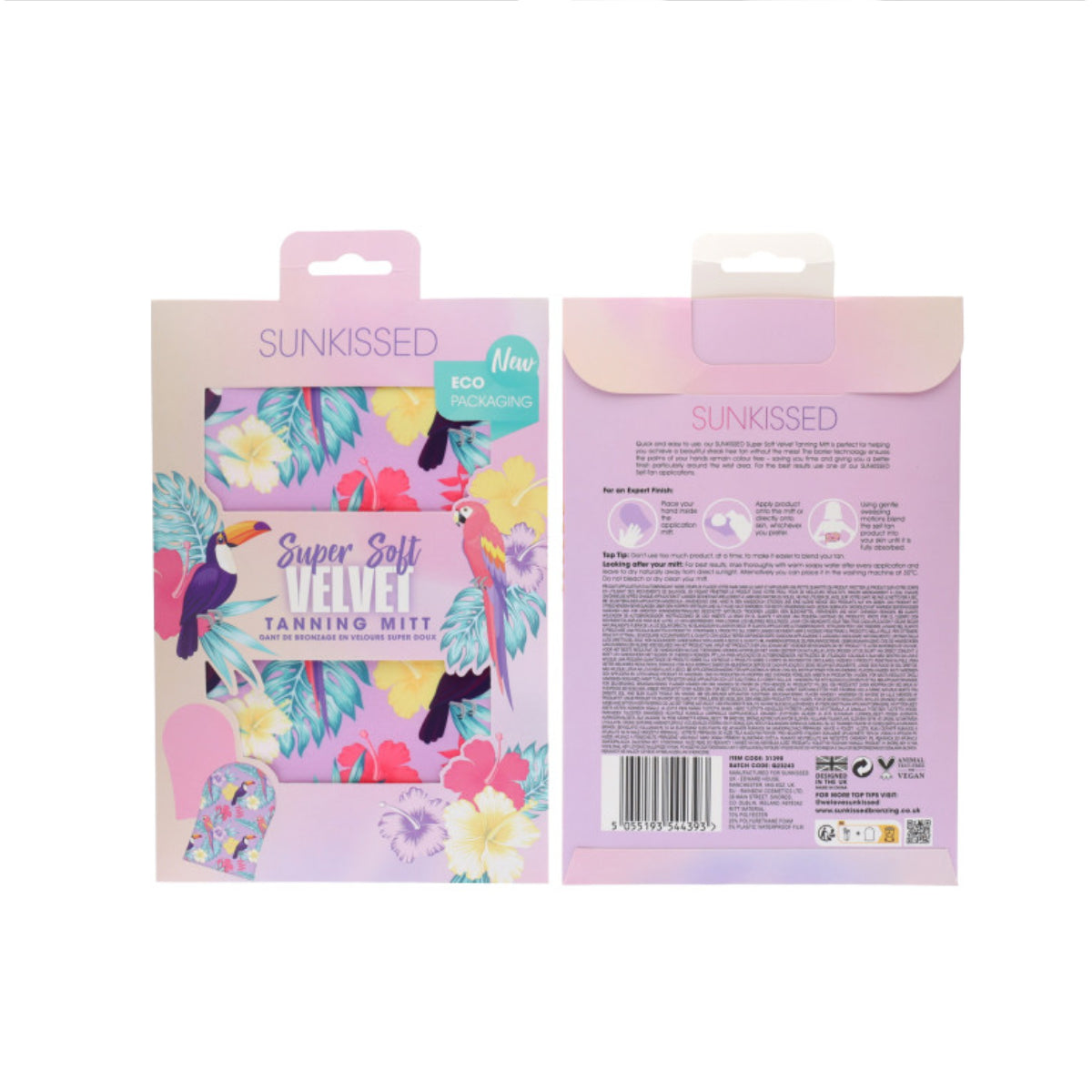 Sunkissed Super Soft Velvet Tanning Mitt Tropical Birds Design Lilac