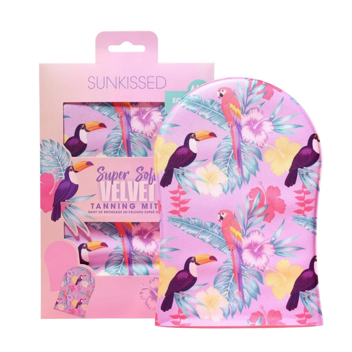 Sunkissed Super Soft Velvet Tanning Mitt Tropical Birds Design Lilac