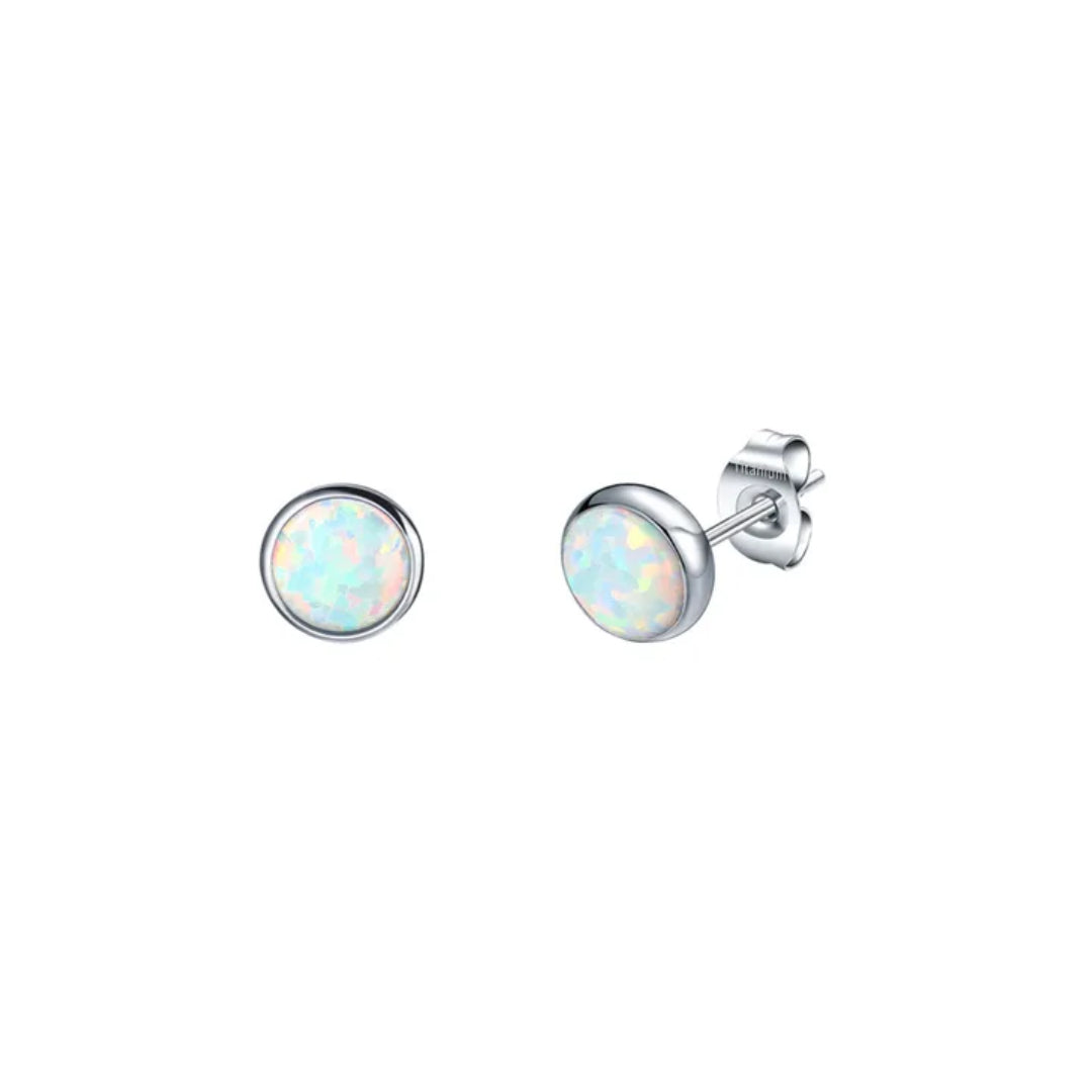 Fire Opal Stud Earrings - Implant Grade Titanium Halobes