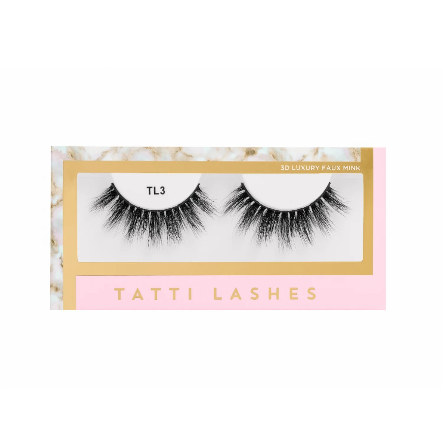 Packaging of Tatti Lashes TL3 3D Luxury Faux Mink Russian Eyelash Extensions showing the product and its name branding.