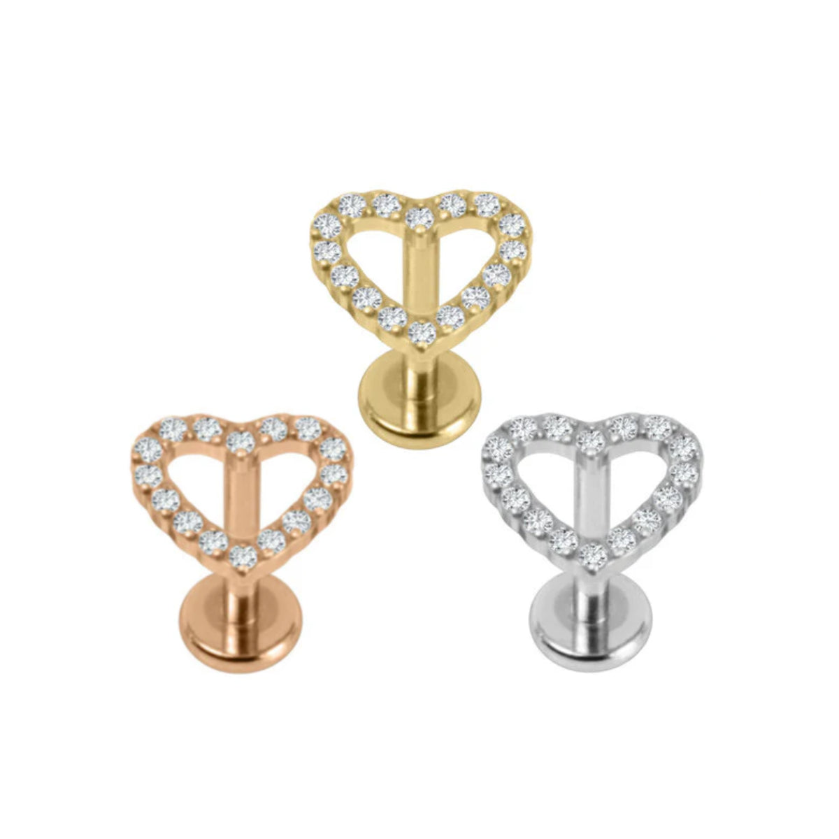 Titanium Threaded CZ Gem Paved Hollow Heart Top