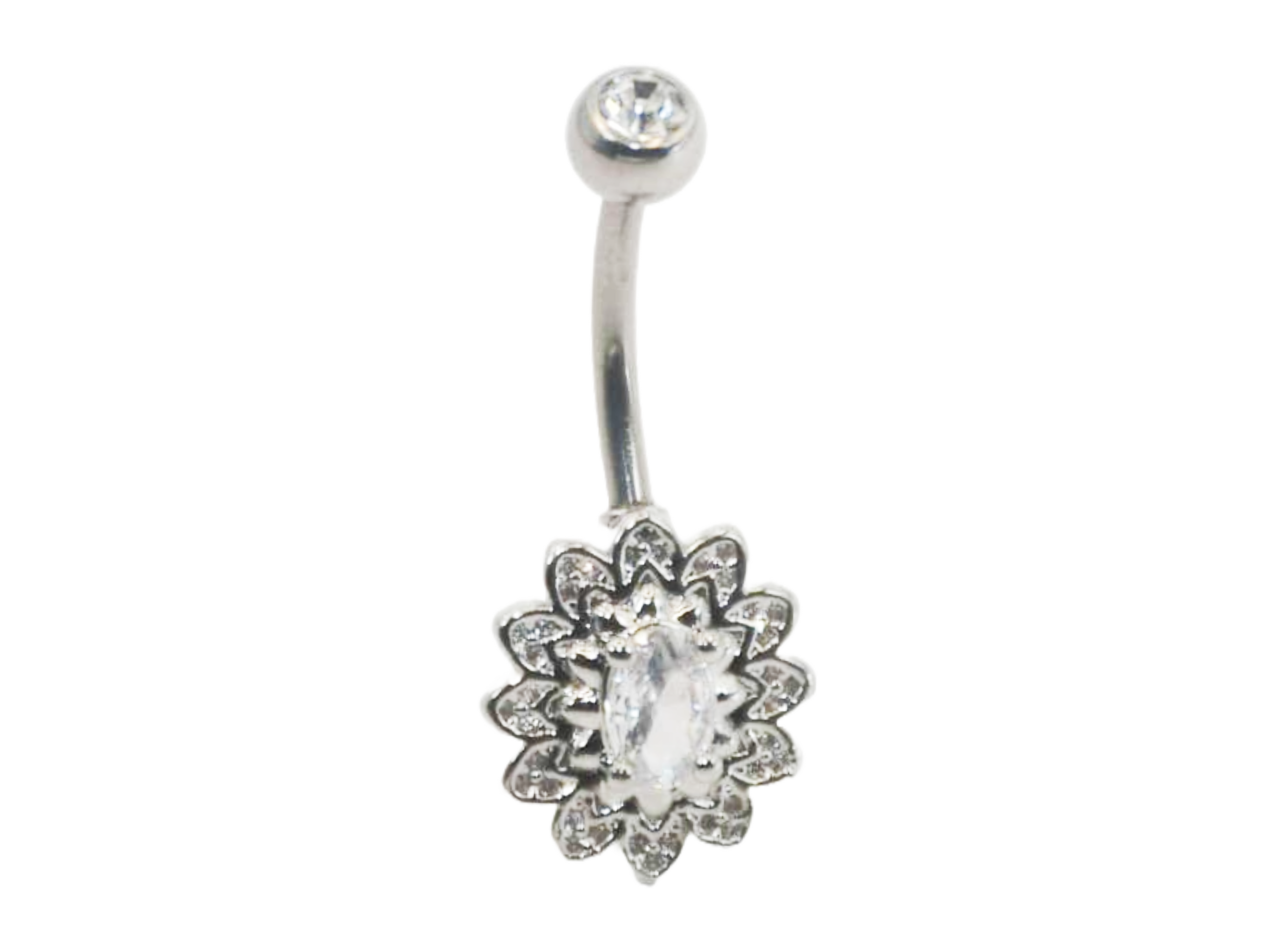 Stunning Silver Floral Point Navel Bar