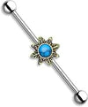 Sun with Aqua Opal Scaffold Industrial Barbell Piercing Bar 35mm SCAFF10