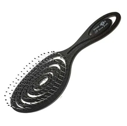charcoal coloured headjog branded hairbrush on white background