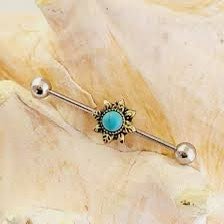 Sun with Aqua Opal Scaffold Industrial Barbell Piercing Bar 35mm