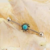 Sun with Aqua Opal Scaffold Industrial Barbell Piercing Bar 35mm SCAFF10