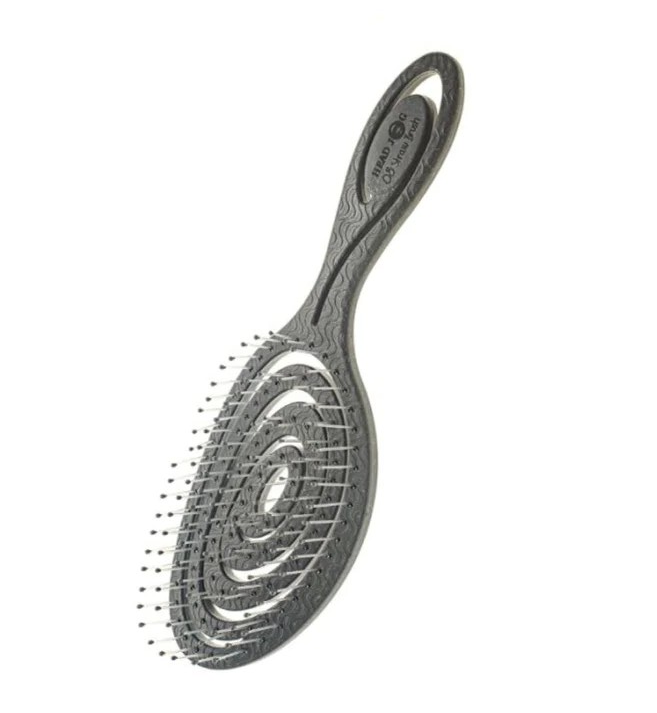 graphite coloured headjog branded hairbrush on white background