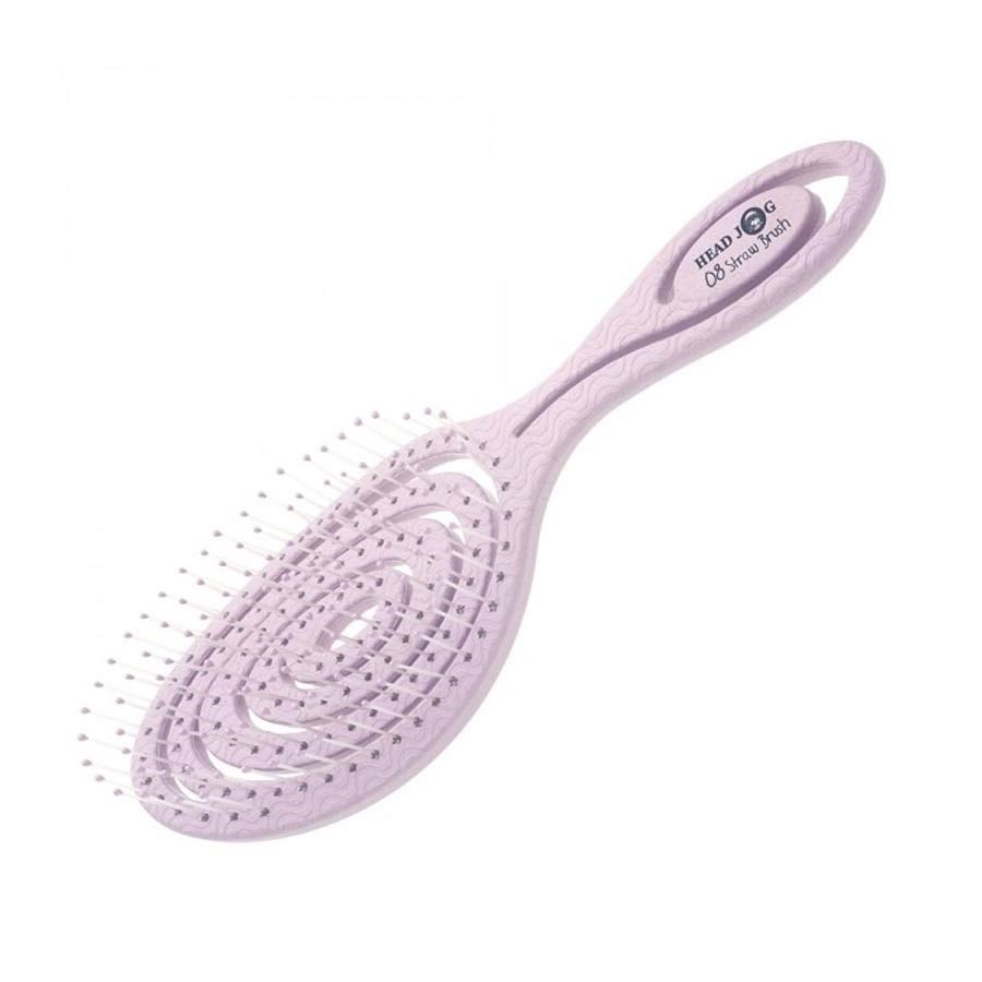 Heather coloured headjog branded hairbrush on a white background