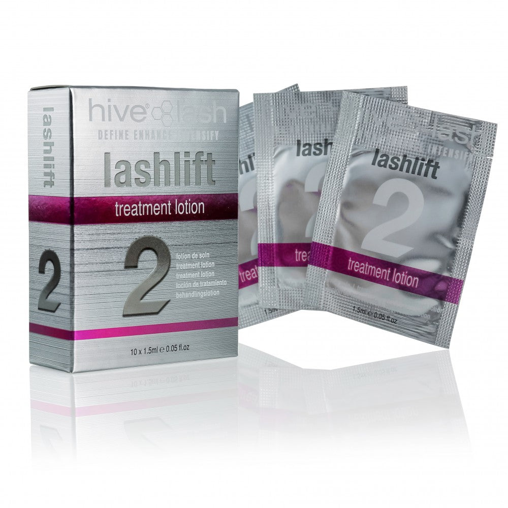 silver box of lashlift treatment lotion with 3 sachets displayed outside the box