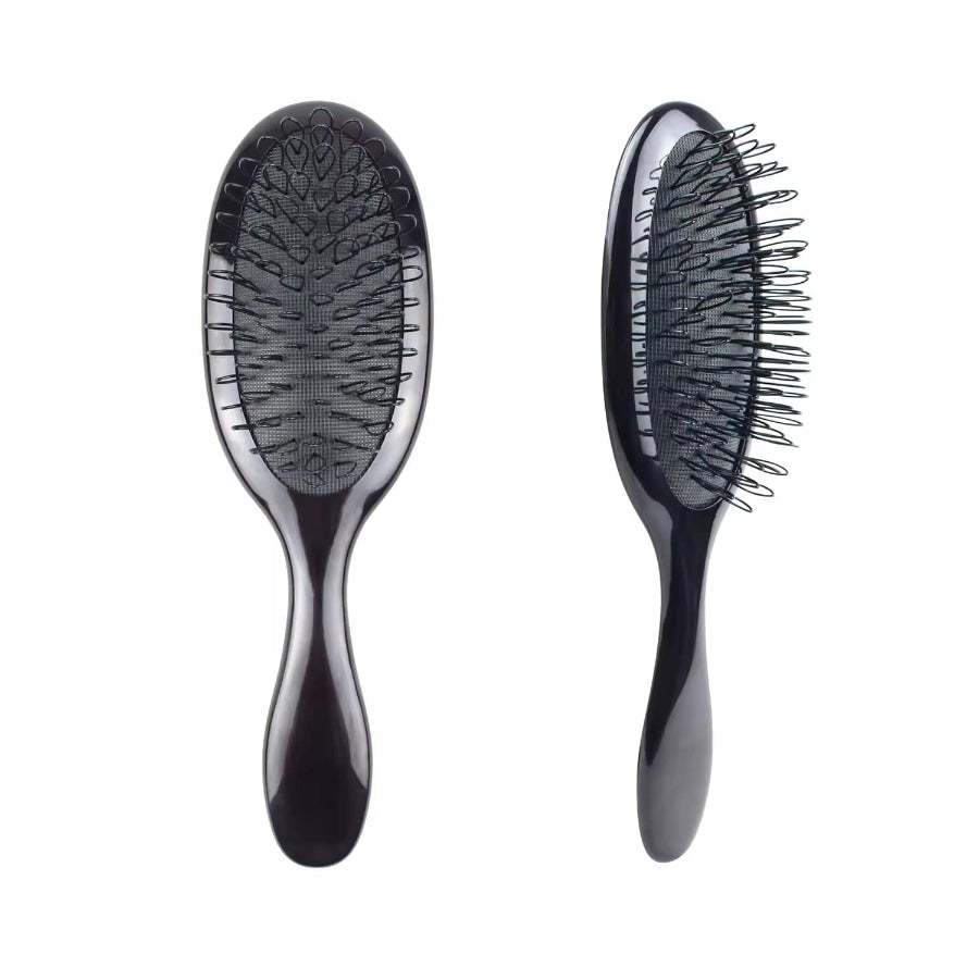 Two black looped extension hair brushes designed not to snag hair.