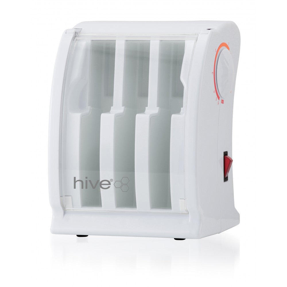 A white Hive Mini Multi Pro 3 Cartridge Heater with a clear protective lid and a temperature regulator control on the front.