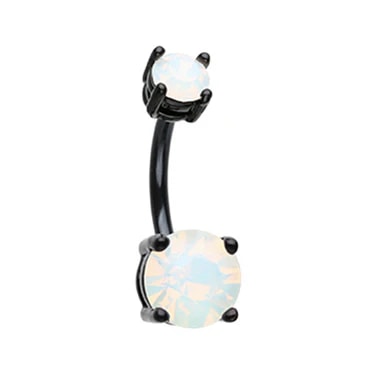 black navel bar with a crystal on the bottom and on the top
