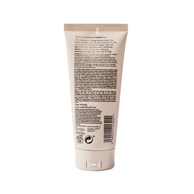 Neal and Wolfe beige squeezy tube showing the back view of the ingredients