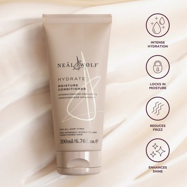 neal and wolf branded beige squeeze tube laid on a silky effect background
