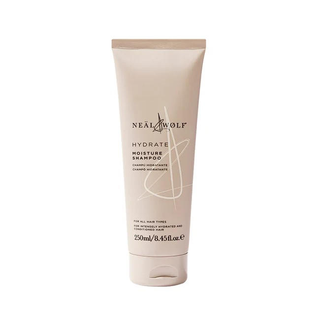 Neal & Wolf Hydrate Moisture Shampoo in a 250ml beige squeezy tube packaging.