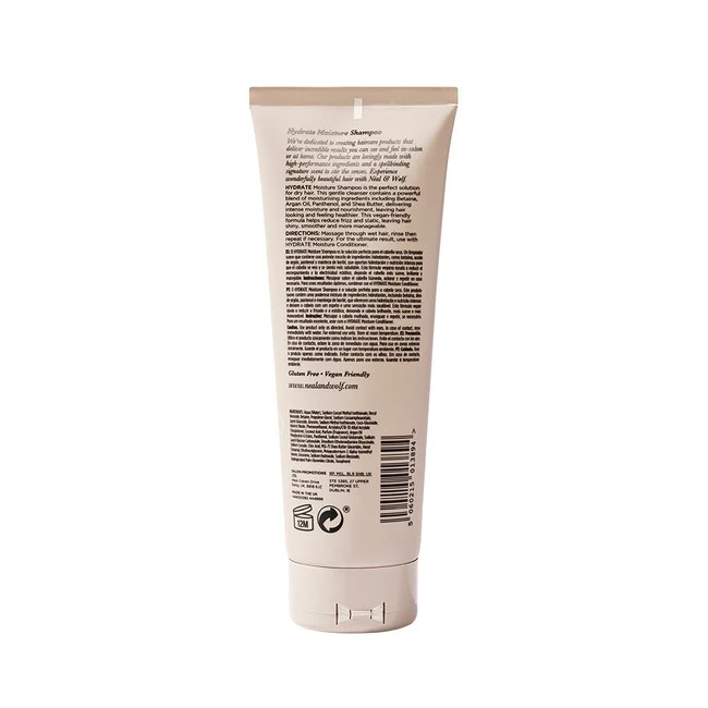 neal and wolf branded beige tube showing the ingredients on the back in black text