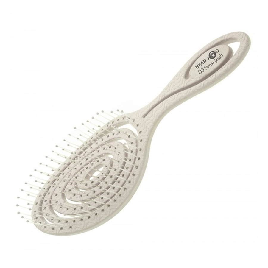 oatmeal coloured headjog branded hairbrush on a white background