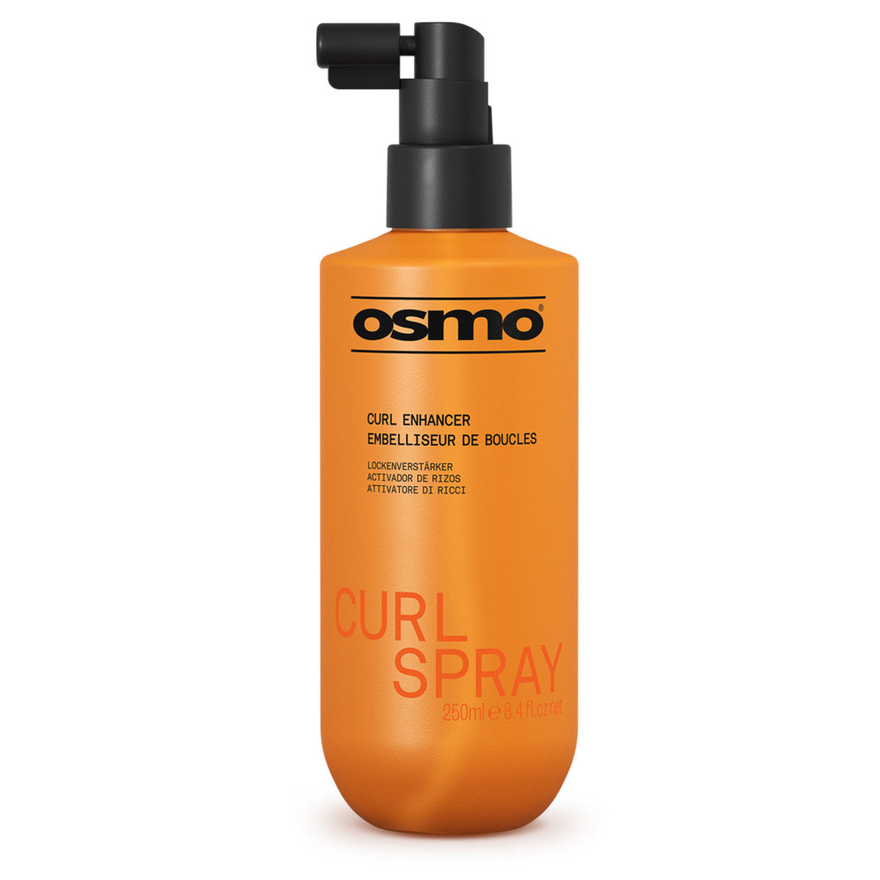 Orange bottle of Osmo Curl Spray on a white background