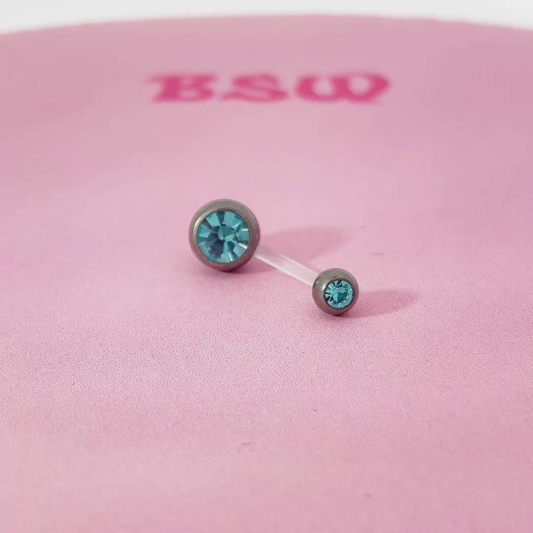 Dual Gem Navel Bar Bioplastic Stem & Implant Grade Titanium Balls 10mm