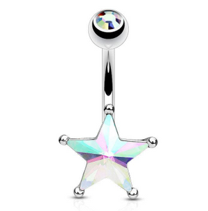 Multi Colour Crystal Star with Multi Coloured Gem Navel Bar 10mm Belly Piercing Bar NA03