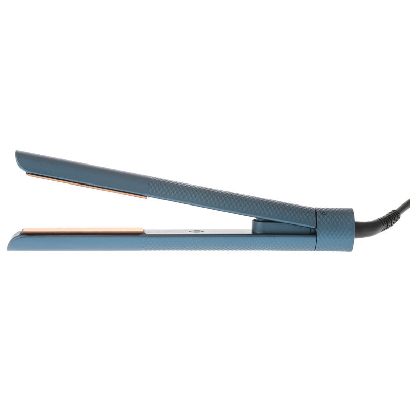 Blue hair straightener on a white background