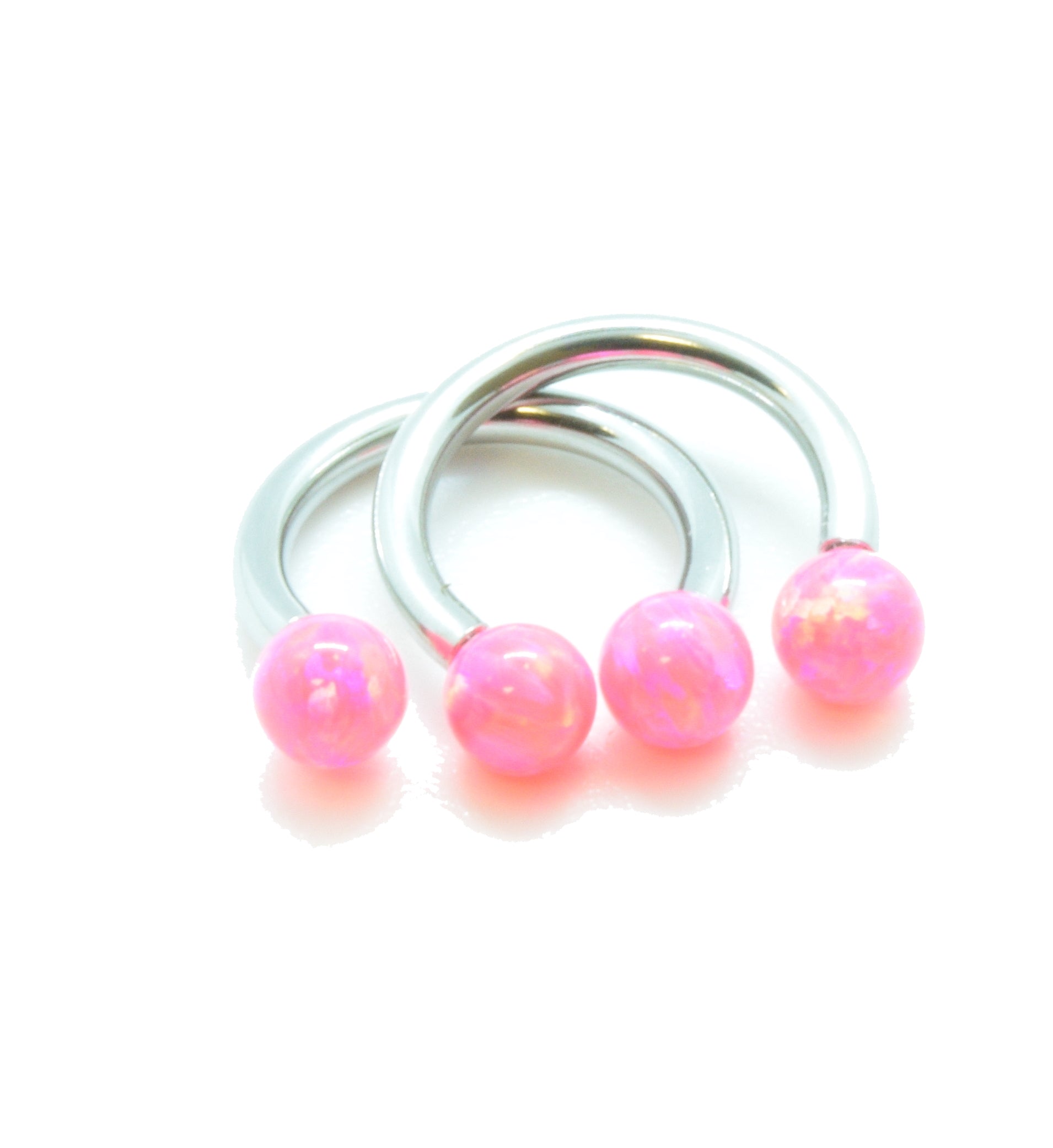Horse shoe : Silver bar and Pink Opal effect balls