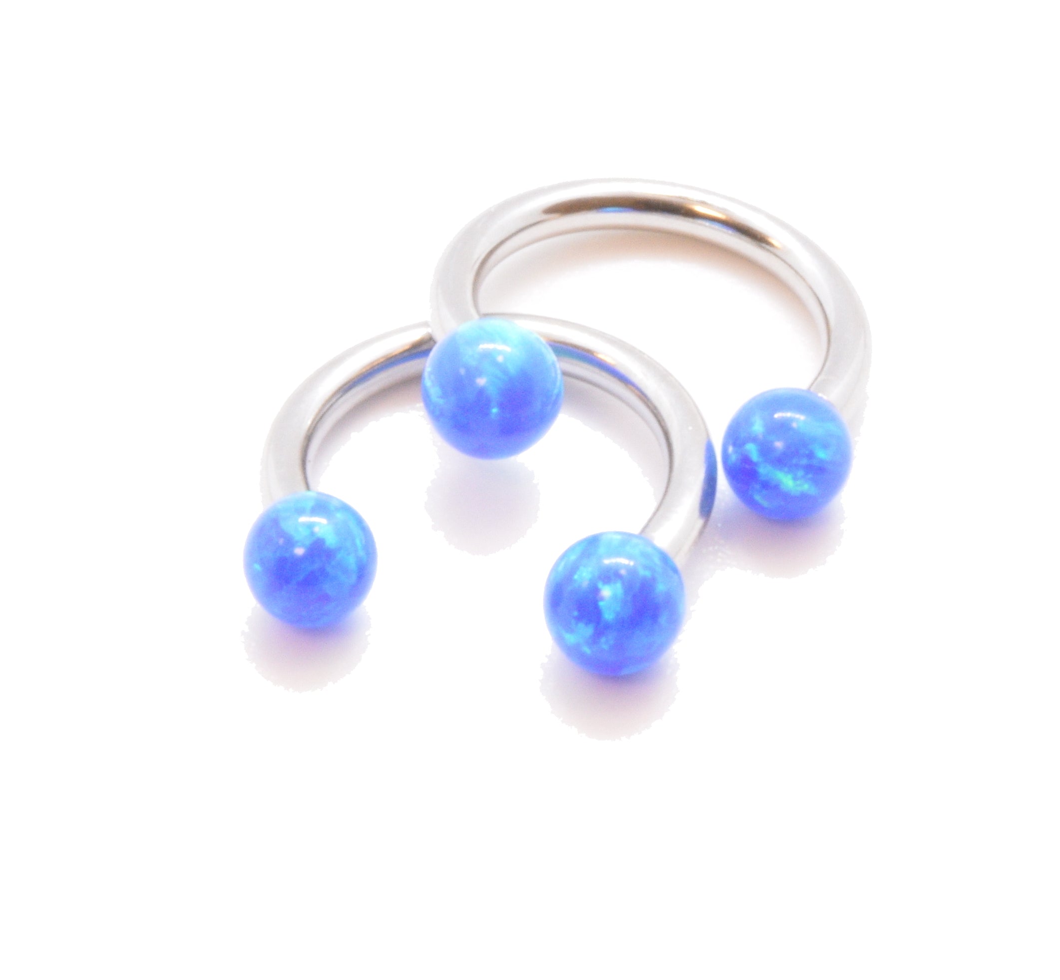 Horse shoe : Silver bar and Blue Opal effect balls