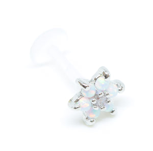 Lip Jewellery : clear bar and opal / silver flower - beauty spot warehouse