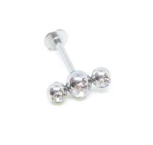 Lip Jewellery : Silver post with 3 diamonte stones 8mm - beauty spot warehouse