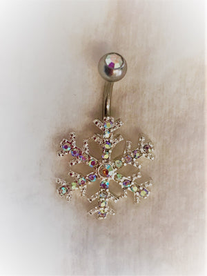 Clear gem snowflake belly bar NA76 - beauty spot warehouse
