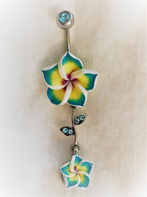 Flower drop 10mm belly bar NA96 - beauty spot warehouse